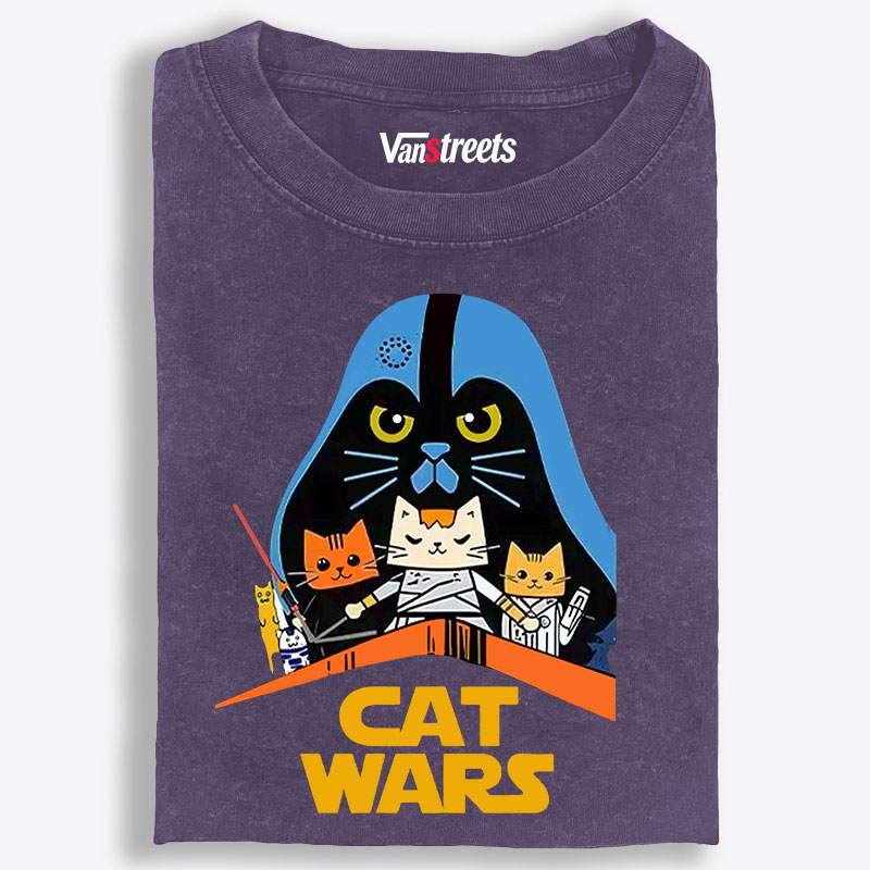 Cat Wars Graphic Retro Washed T-Shirt | 100% Cotton | Streetwear Essential