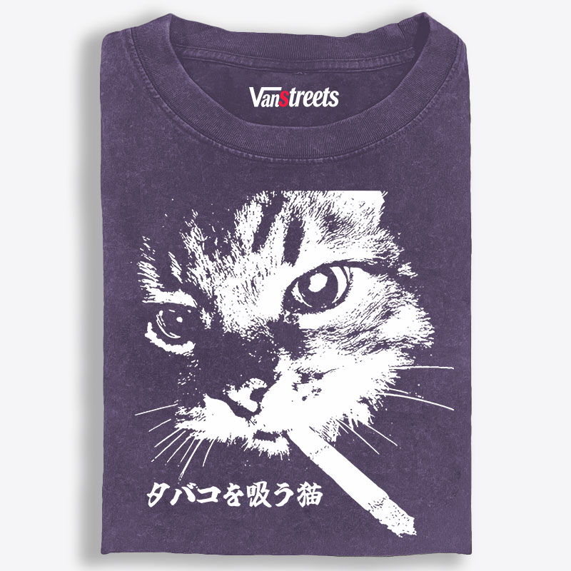 Rebel Smoker Cat Rebel Smoker CatRetro Washed T-Shirt | 100% Cotton | Streetwear Essential