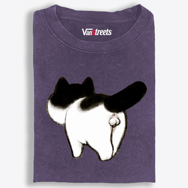 Cow Cat Butt Retro Washed T-Shirt | 100% Cotton | Streetwear Essential