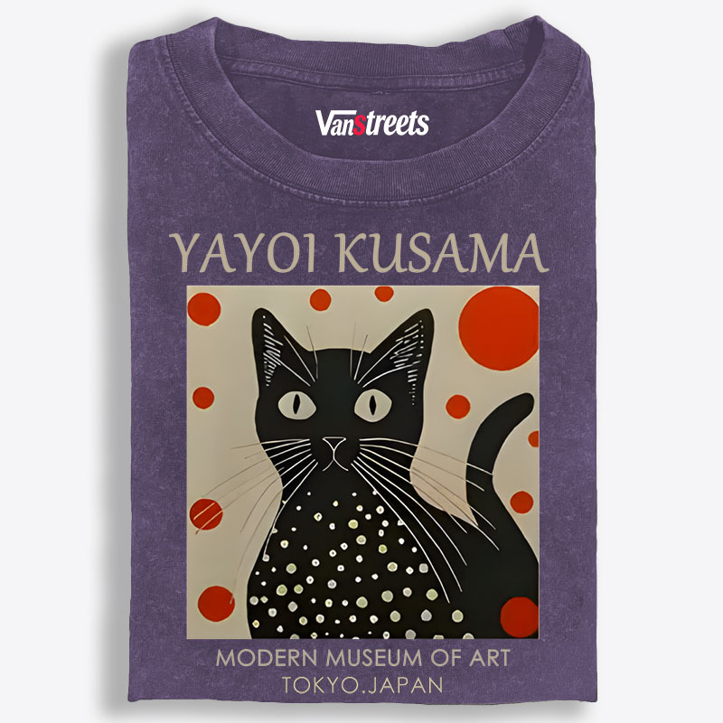Yayoi Kusama Cat Retro Washed T-Shirt | 100% Cotton | Streetwear Essential