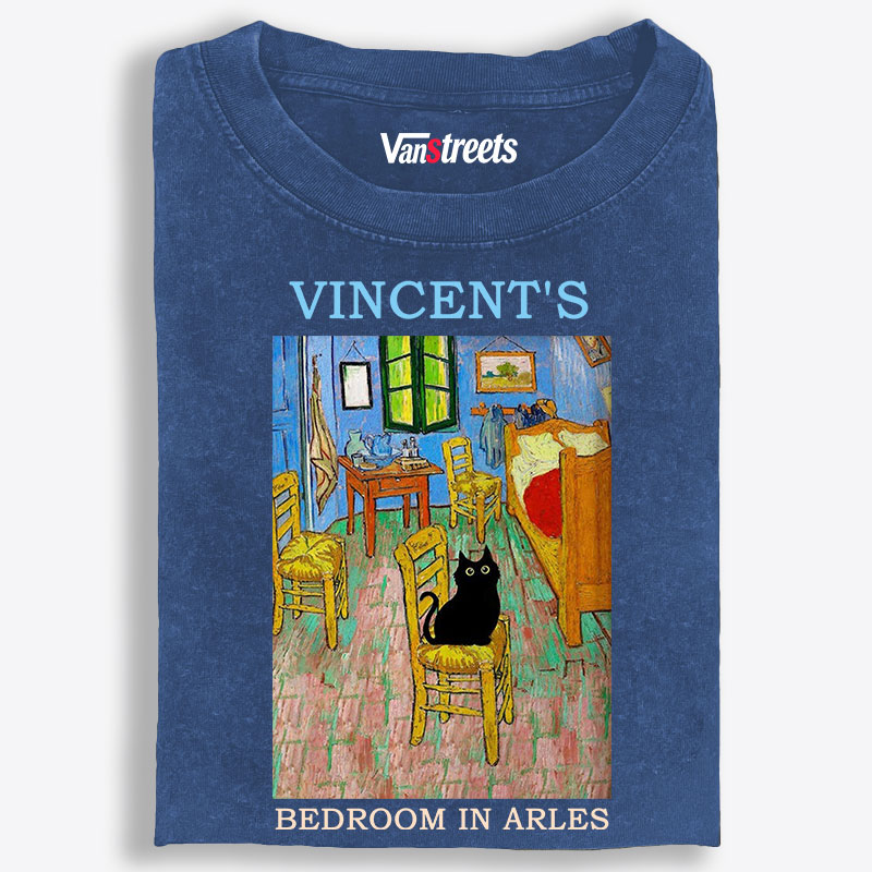 Cat in Van Gogh's Bedroom in Arles Retro Washed T-Shirt | 100% Cotton | Streetwear Essential