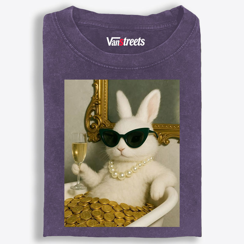 Bathtub Gold Coins Bunny Retro Washed T-Shirt | 100% Cotton | Streetwear Essential