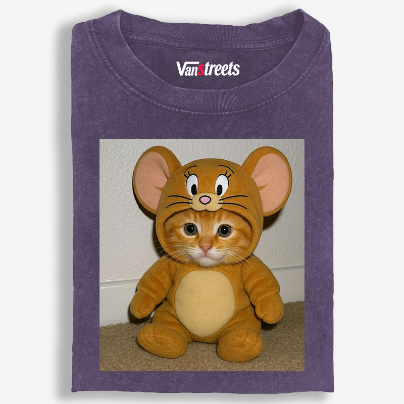 Cat Cosplay Jerry Funny Retro Washed T-Shirt | 100% Cotton | Streetwear Essential