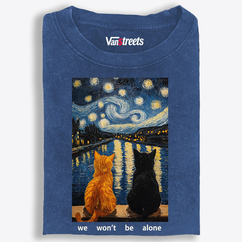 Cats in Starry Night Over the Rhône Retro Washed T-Shirt | 100% Cotton | Streetwear Essential