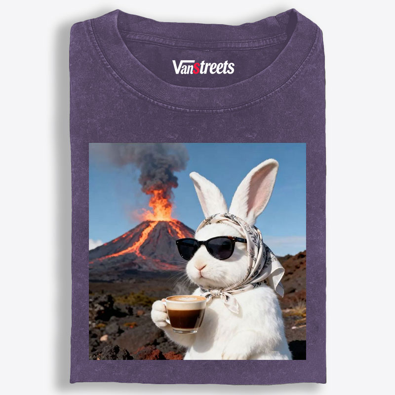Volcano Coffee Bunny Retro Washed T-Shirt | 100% Cotton | Streetwear Essential