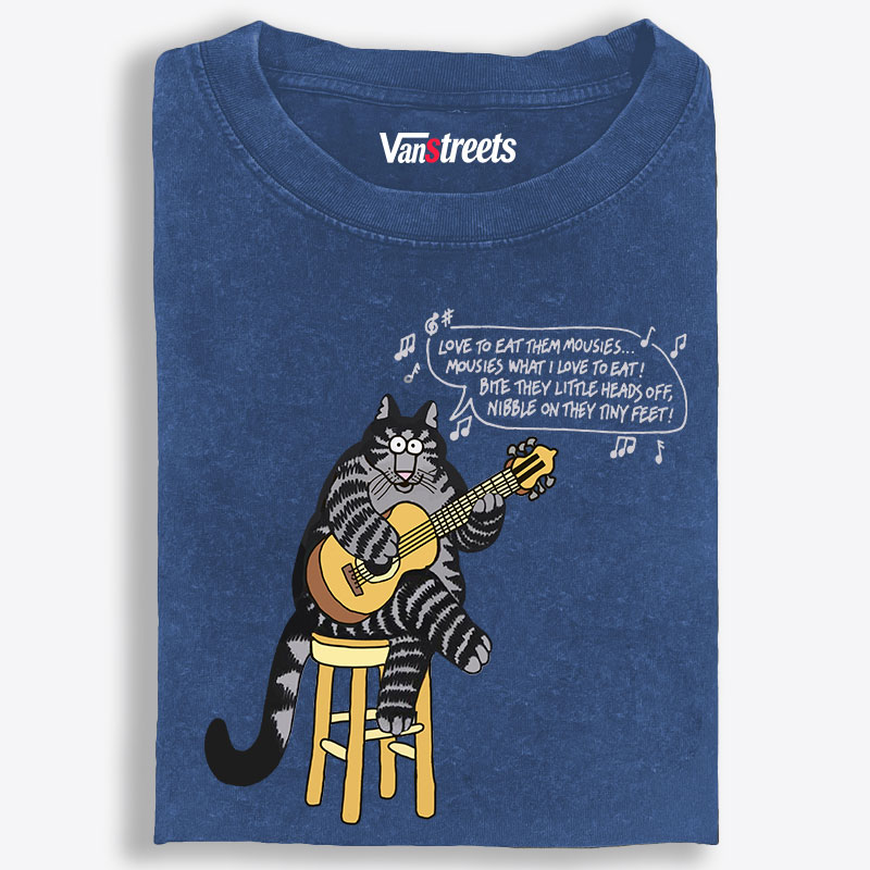 Love To Eat Them Mousies Cat Retro Washed T-Shirt | 100% Cotton | Streetwear Essential
