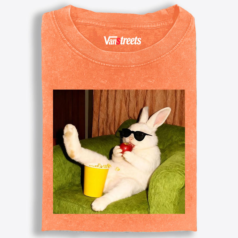 Movie Night · Cool Bunny Vibes Retro Washed T-Shirt | 100% Cotton | Streetwear Essential