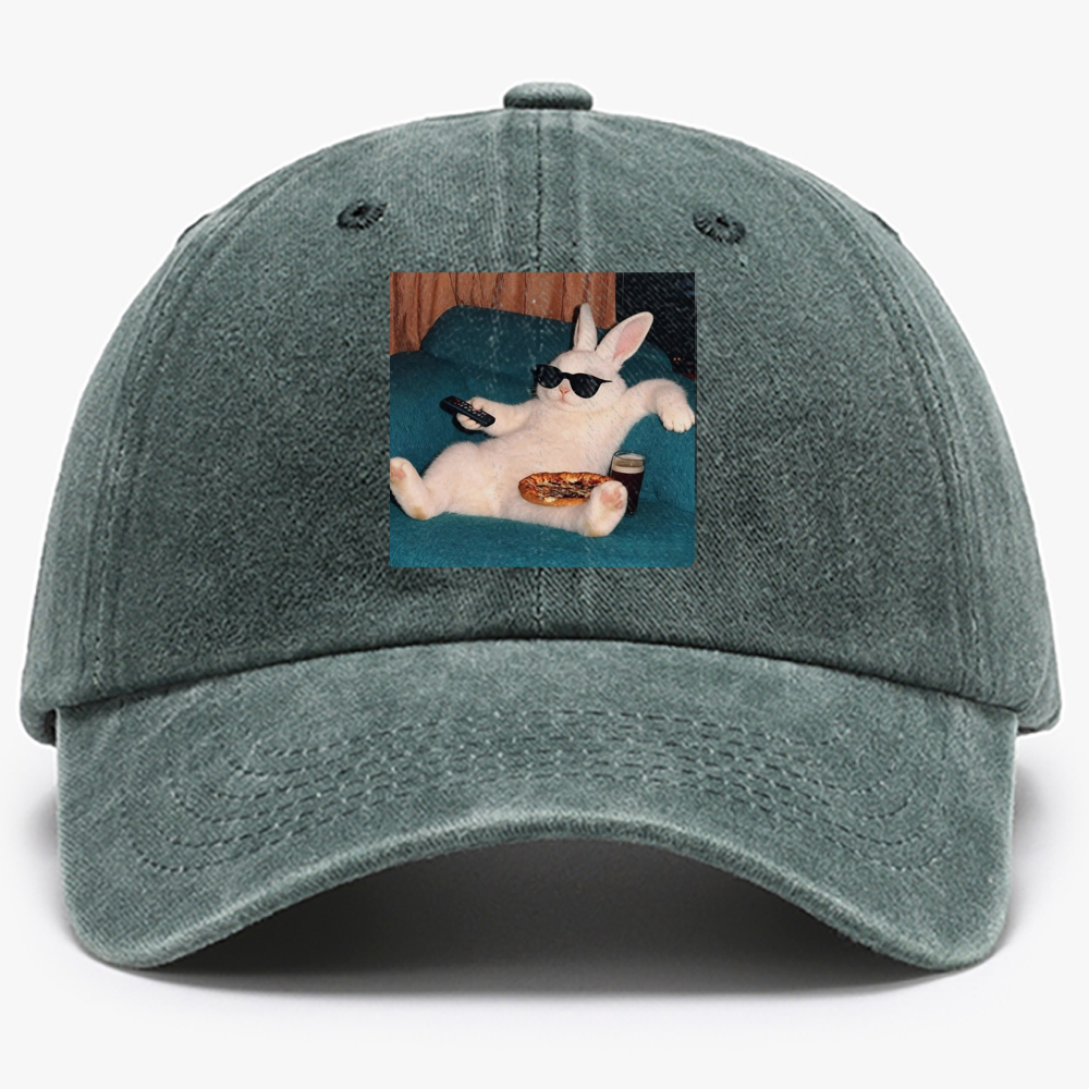 Couch Potato Bunny Retro Washed Baseball Cap