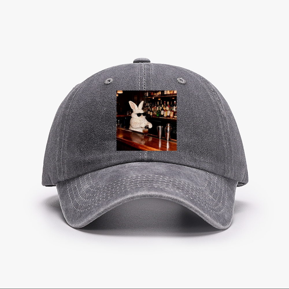 Bartender Bunny Retro Washed Baseball Cap