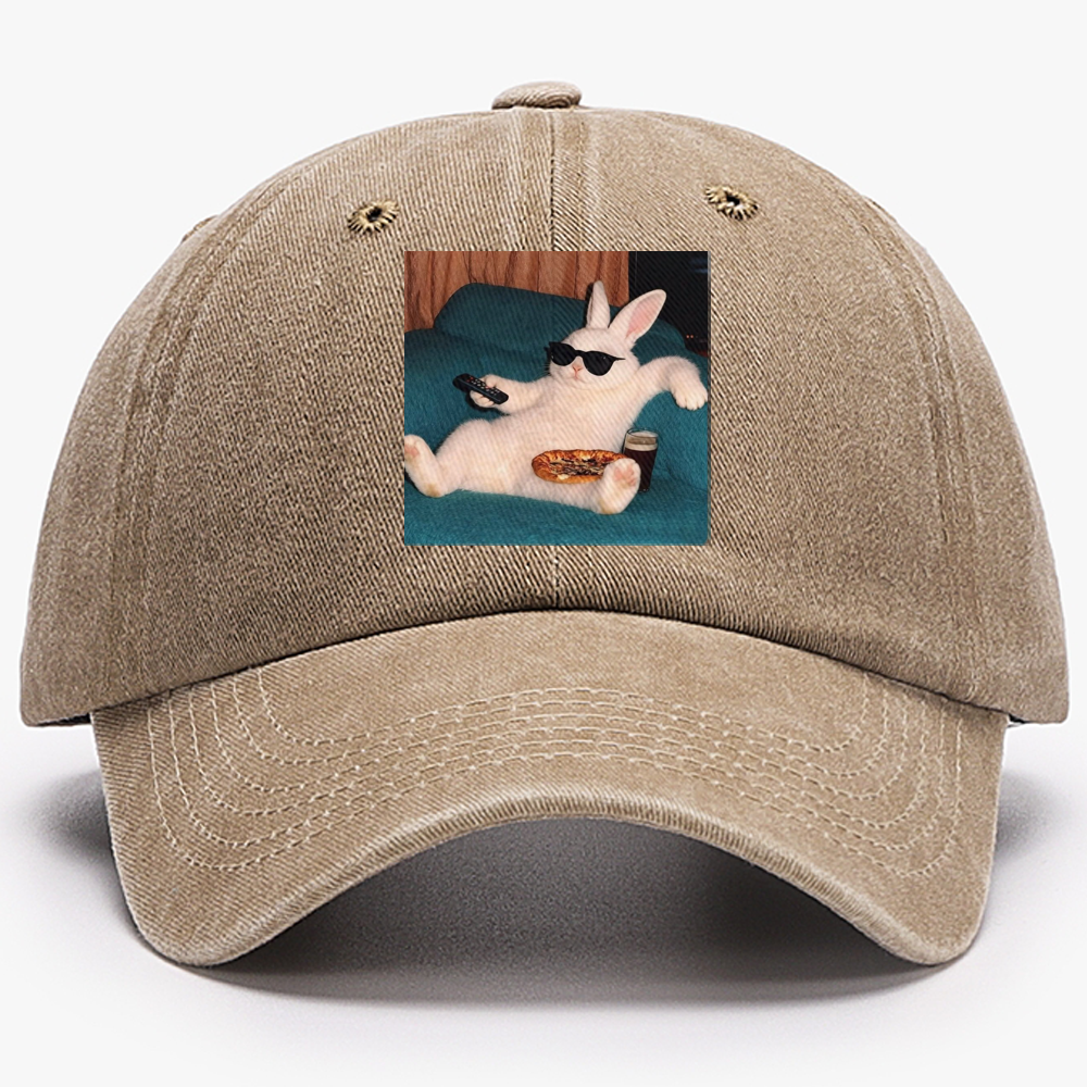 Couch Potato Bunny Retro Washed Baseball Cap