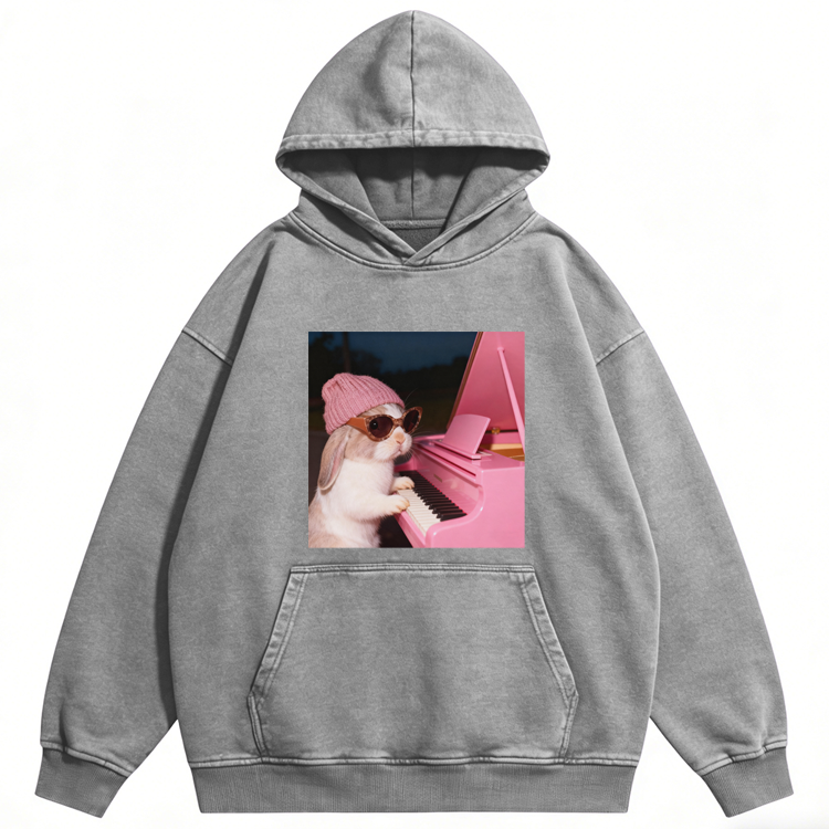 Bunny The Piano Rabbit Retro Washed Hoodie