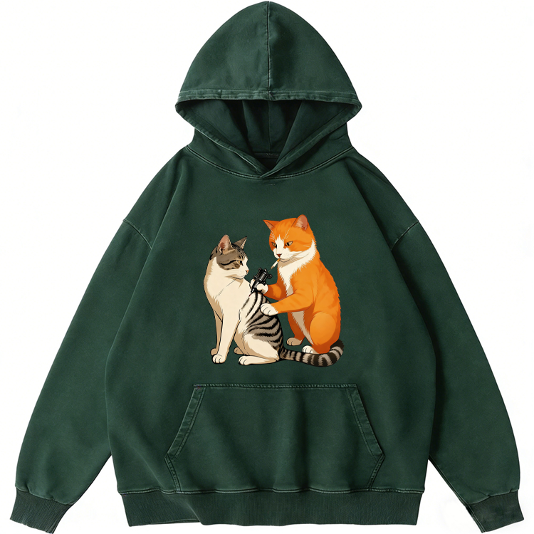 Cat Tattoo Artist Retro Washed Hoodide | 100% Cotton | Streetwear Essential
