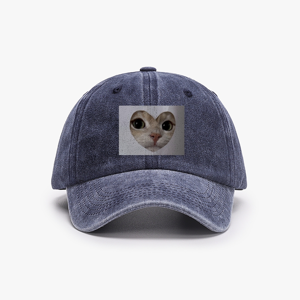 Heart Cutout Cat Face Retro Washed Baseball Cap