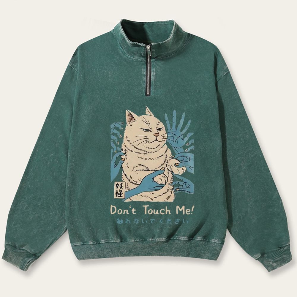 Personal Space Please - Grumpy Cat Retro Washed Zip-Up Mock Neck Sweatshirt