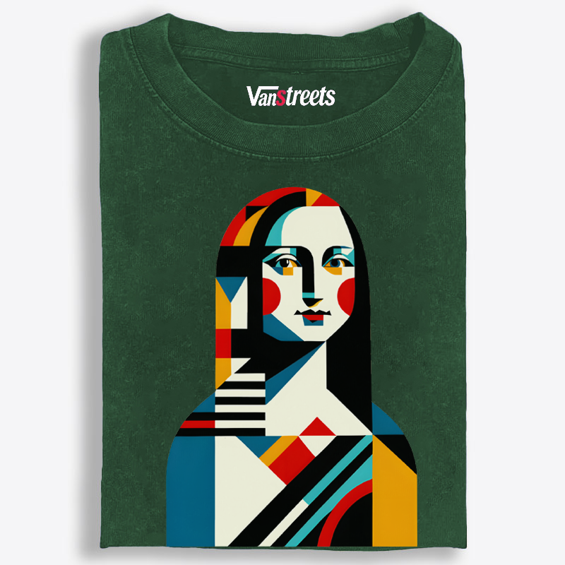 Geometric Cubist Mona Lisa Washed T-Shirt | 100% Cotton | Streetwear Essential