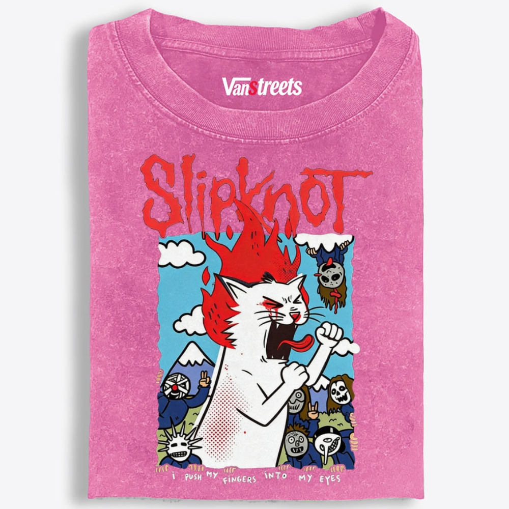 Slipknot Fire Cat Parody Retro Washed T-Shirt | 100% Cotton | Streetwear Essential