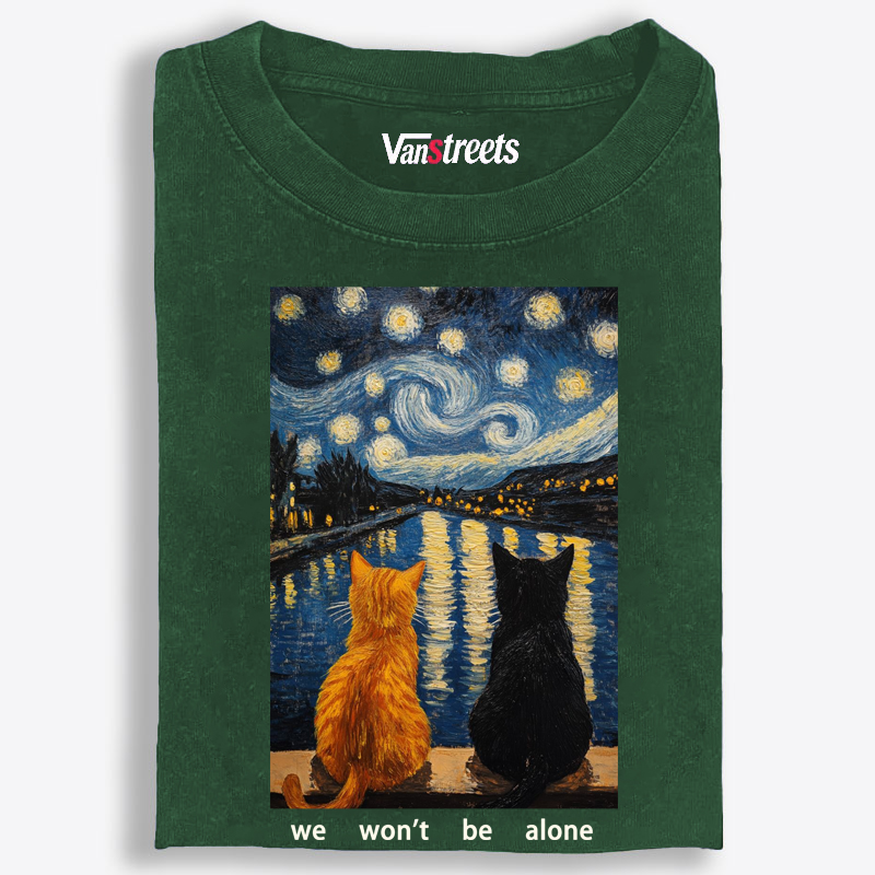 Cats in Starry Night Over the Rhône Retro Washed T-Shirt | 100% Cotton | Streetwear Essential