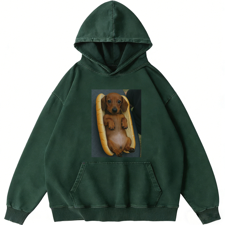 Hot Dog Dachshund Meme Retro Washed Hoodie
