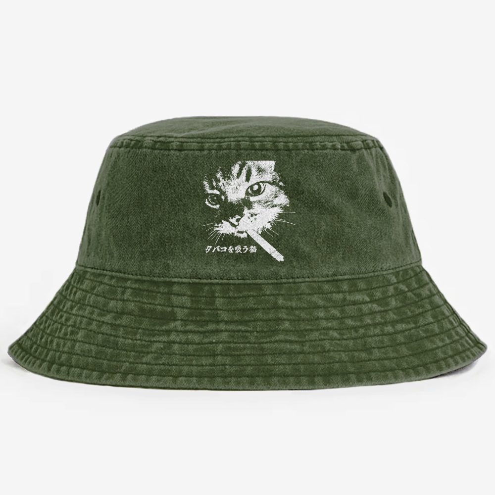 Rebel Smoker Cat Rebel Smoker CatRetro Vintage Washed Bucket Hat
