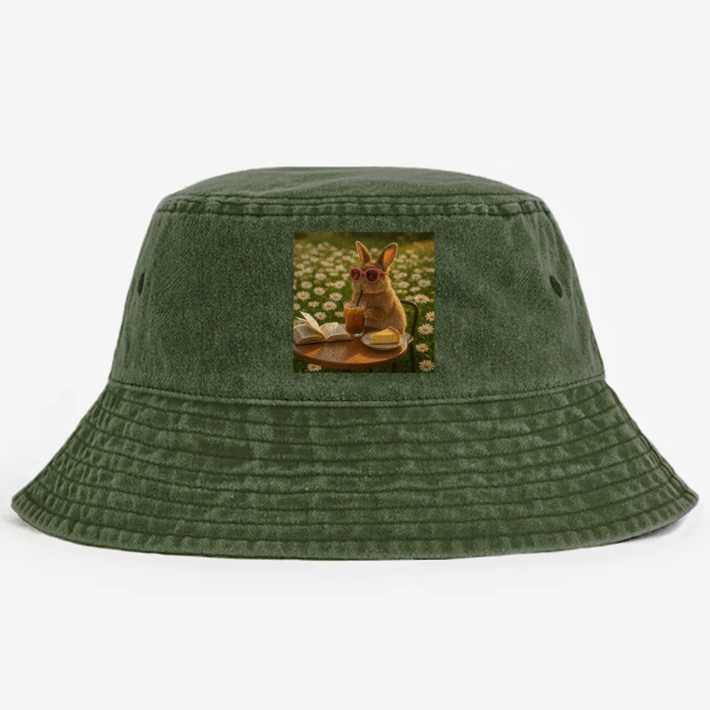 Daisy Afternoon Tea Bunny Meme Retro Vintage Washed Bucket Hat