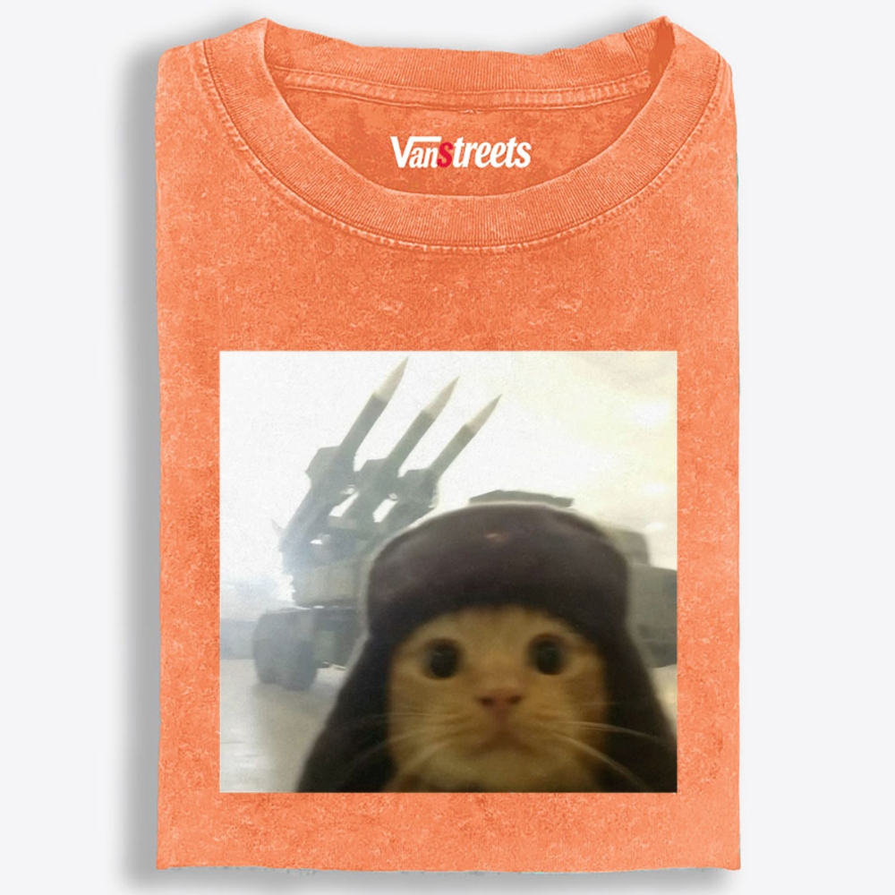 Cat with Missiles Hardcore Meme Retro Washed T-Shirt | 100% Cotton | Streetwear Essential