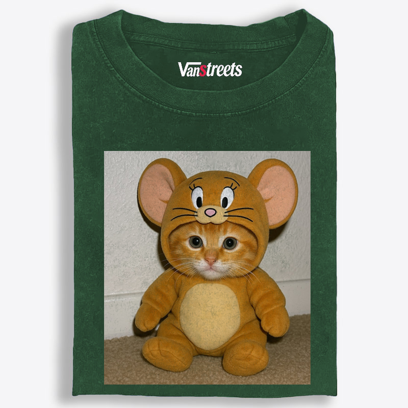Cat Cosplay Jerry Funny Retro Washed T-Shirt | 100% Cotton | Streetwear Essential