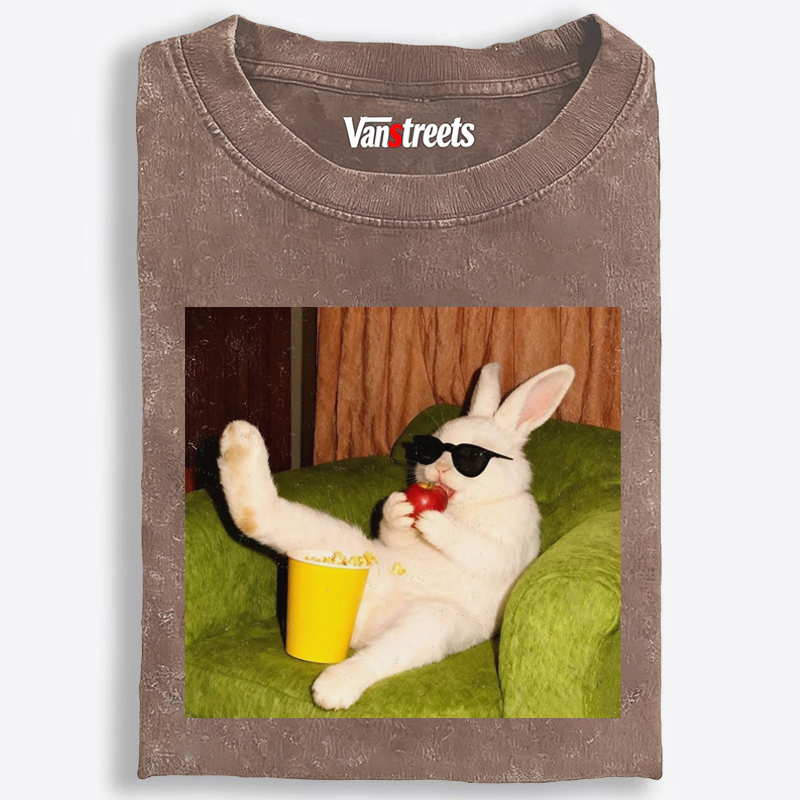 Movie Night · Cool Bunny Vibes Retro Washed T-Shirt | 100% Cotton | Streetwear Essential