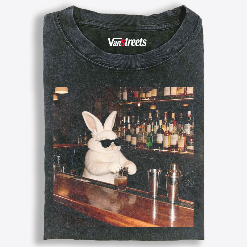 Bartender Bunny Retro Washed T-Shirt | 100% Cotton | Streetwear Essential