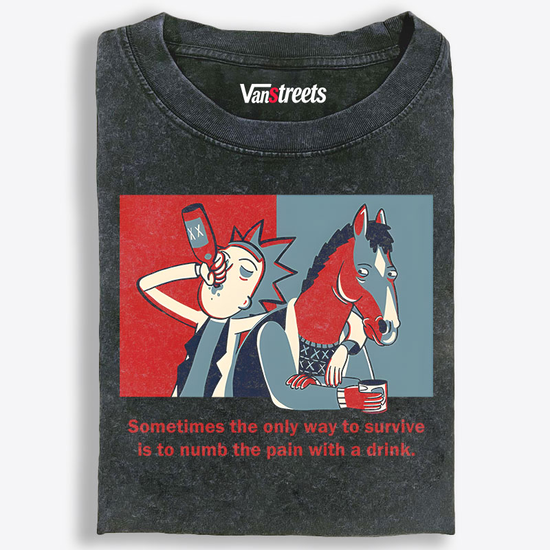 Rick and Morty x BoJack Horseman Numb The Pain Retro Washed T-Shirt | 100% Cotton | Streetwear Essential