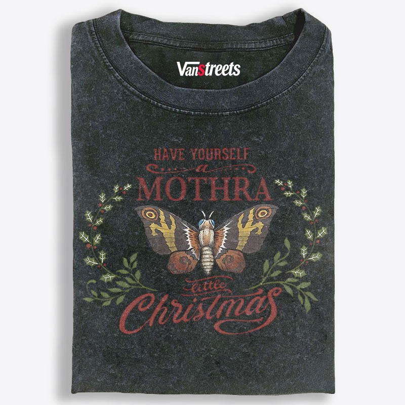 Mothra Little Christmas Retro Washed T-Shirt | 100% Cotton | Streetwear Essential