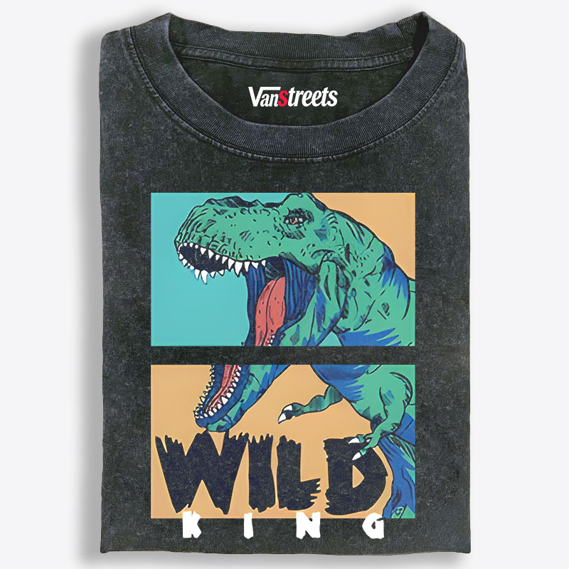 T-Rex Wild King Retro Washed T-Shirt | 100% Cotton | Streetwear Essential