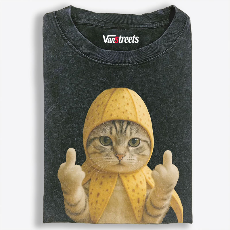 Banana Cat Middle Finger Meme Retro Washed T-Shirt | 100% Cotton | Streetwear Essential