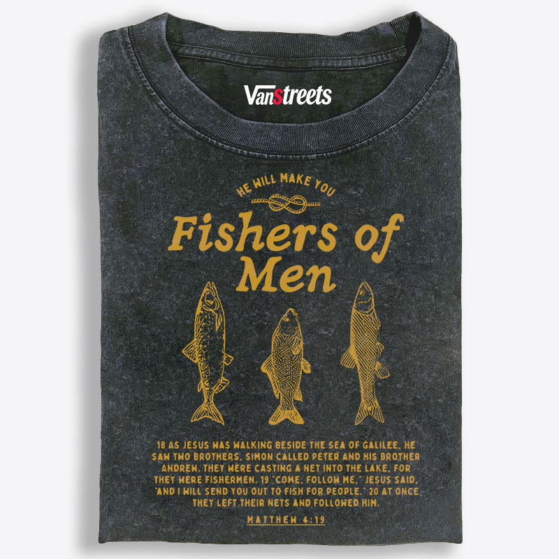 Fishers of Men Matthew 4:19 Retro Washed T-Shirt | 100% Cotton | Streetwear Essential