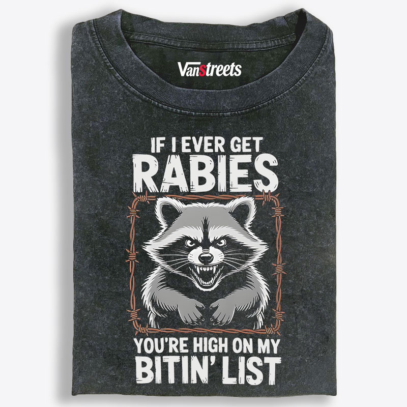 Rabies Bitin' List Raccoon Funny Retro Washed T-Shirt | 100% Cotton | Streetwear Essential