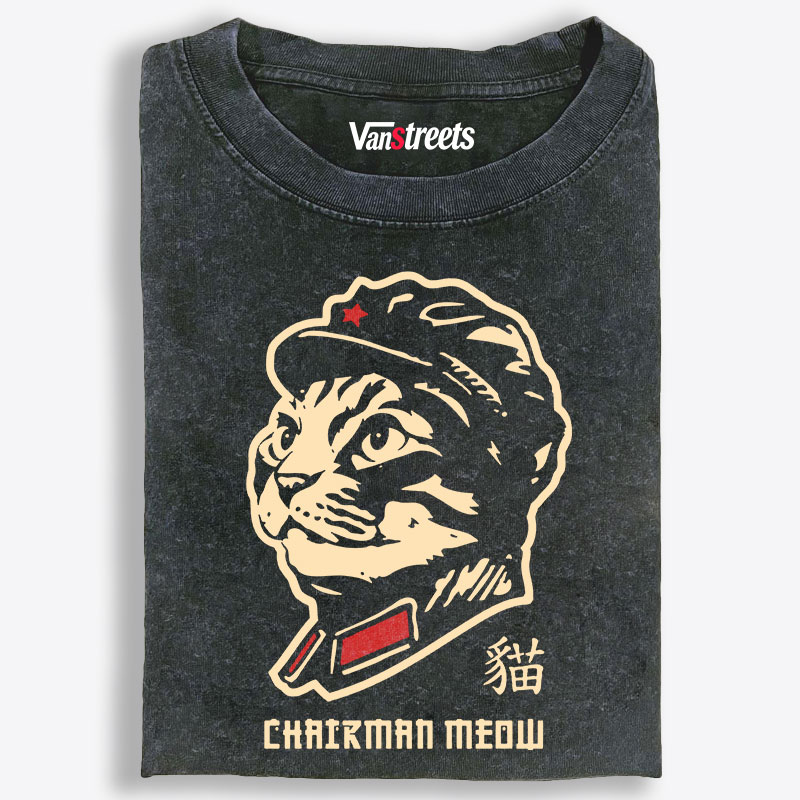 Chairman Meow Cat Retro Washed T-Shirt | 100% Cotton | Streetwear Essential