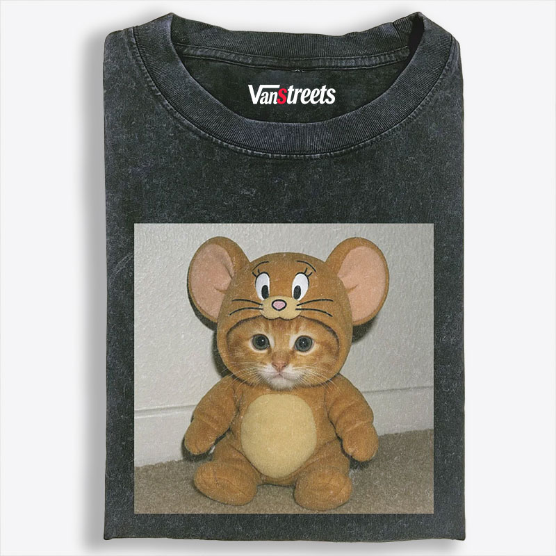 Cat Cosplay Jerry Funny Retro Washed T-Shirt | 100% Cotton | Streetwear Essential