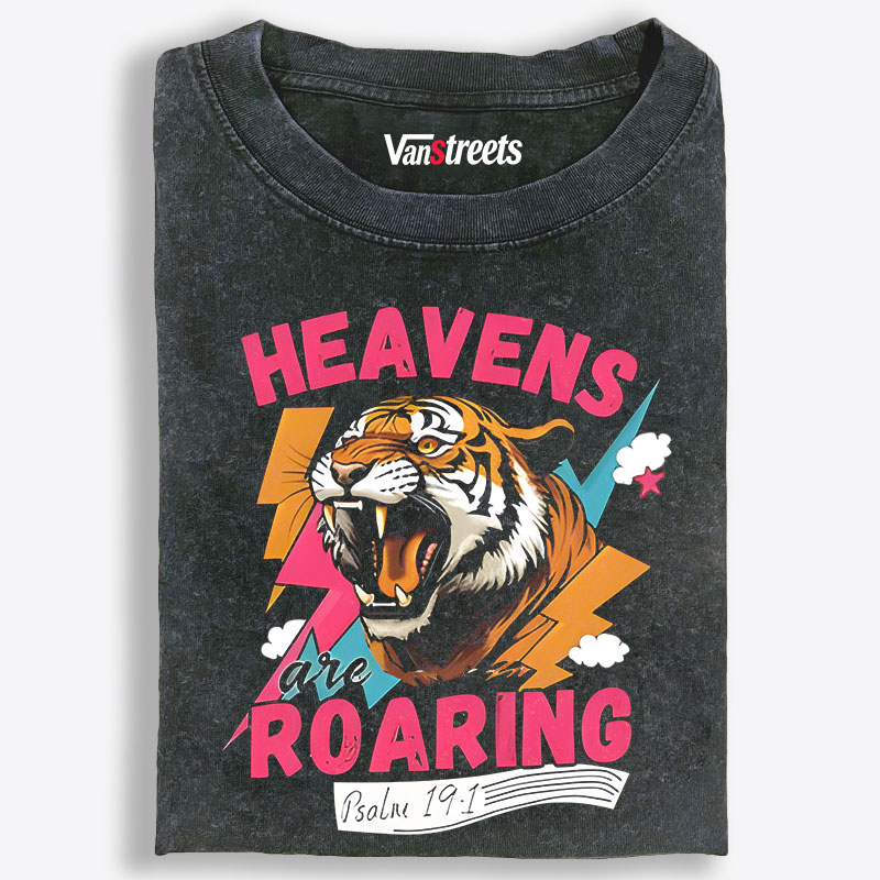 Heavens Are Roaring Tiger Retro Washed T-Shirt | 100% Cotton | Streetwear Essential