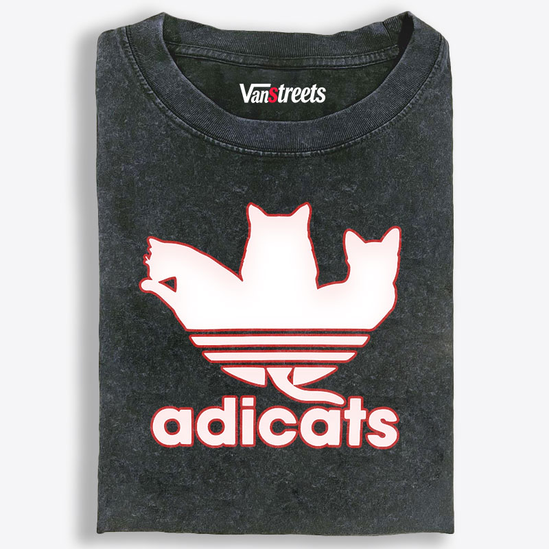 Adicats Three Cats Parody Retro Washed T-Shirt | 100% Cotton | Streetwear Essential