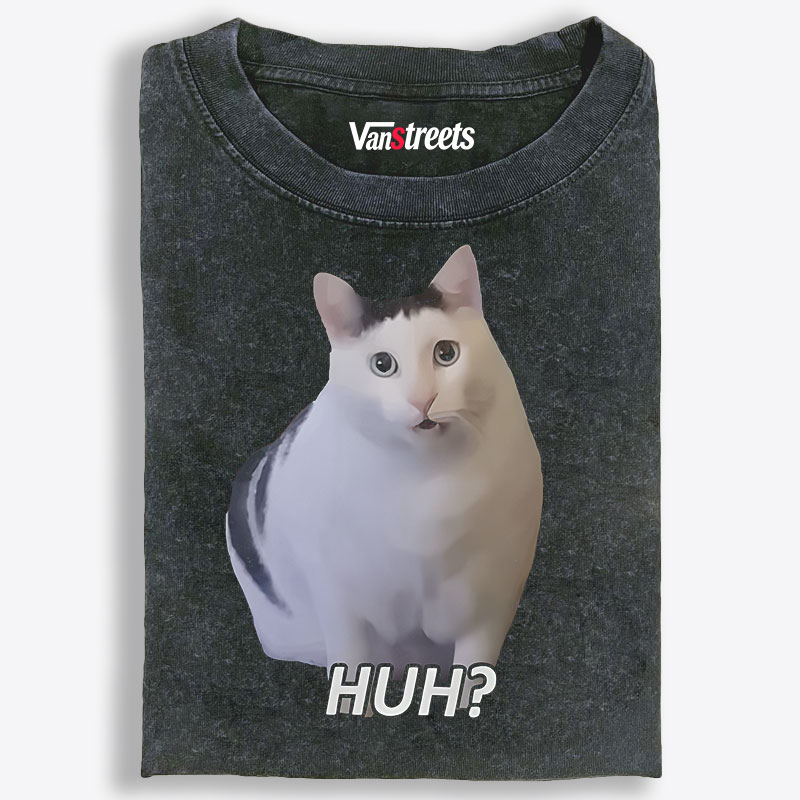 Cat "HUH?" Meme Retro Washed T-Shirt | 100% Cotton | Streetwear Essential
