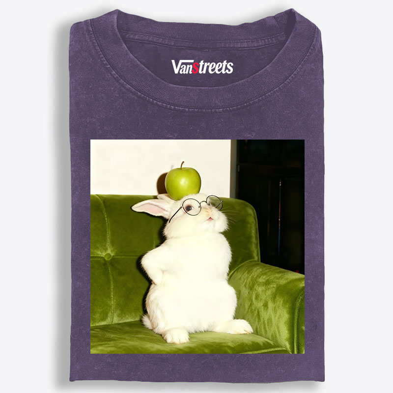 Rabbit With Apple On Head Retro Washed T-Shirt | 100% Cotton | Streetwear Essential