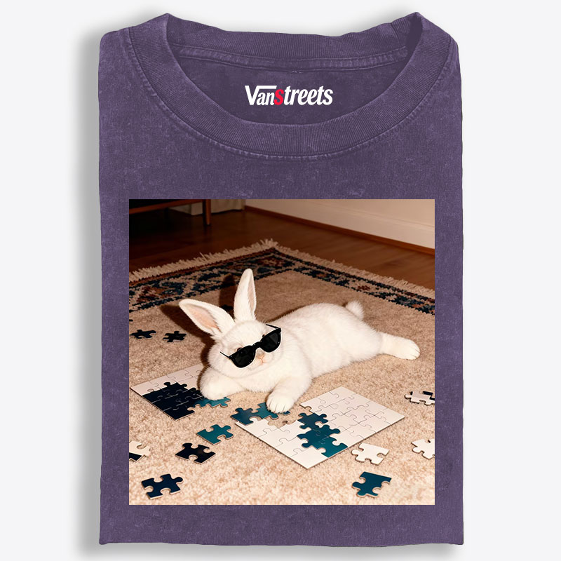 Rabbit Doing Puzzle Procrastinating Retro Washed T-Shirt | 100% Cotton | Streetwear Essential