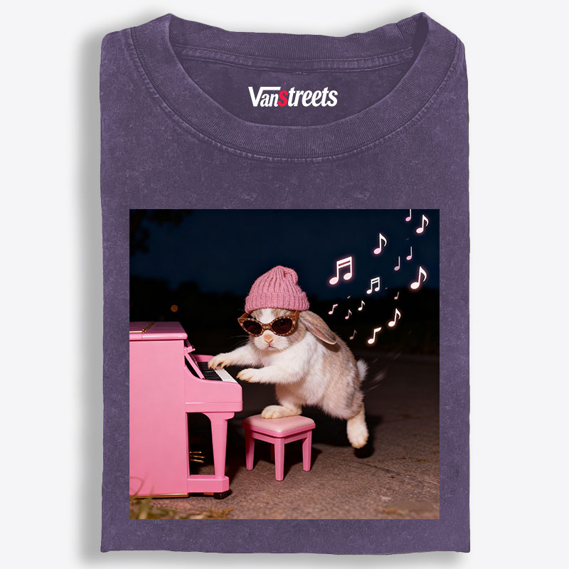 Bunny Rhythm Rabbit Retro Washed T-Shirt | 100% Cotton | Streetwear Essential