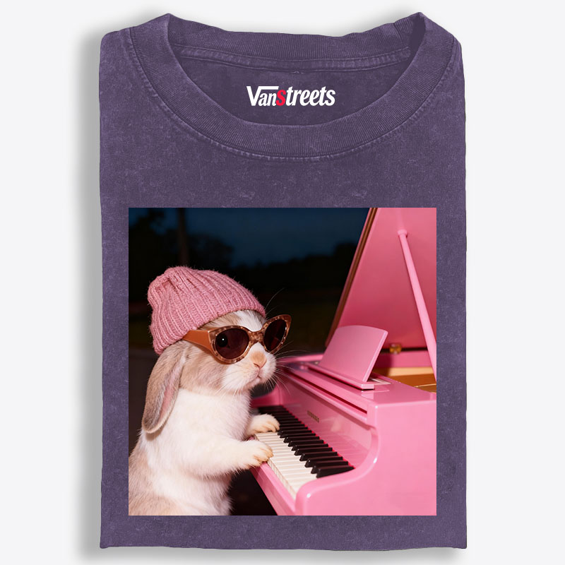Bunny The Piano Rabbit Retro Washed T-Shirt | 100% Cotton | Streetwear Essential