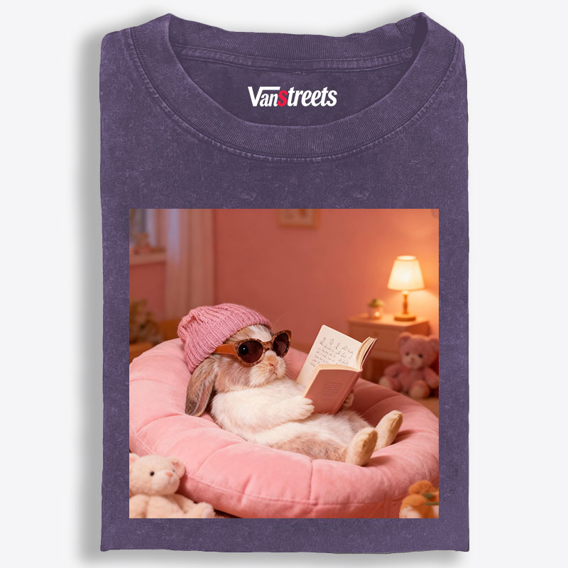 Bunny Bookish Rabbit Retro Washed T-Shirt | 100% Cotton | Streetwear Essential