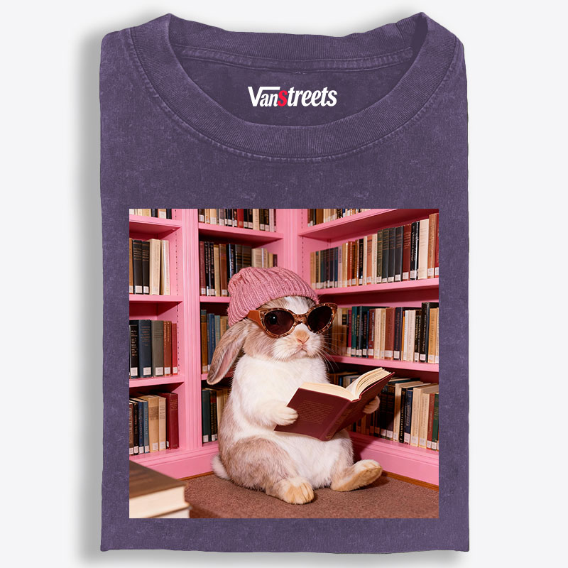 Bunny Bookish Rabbit Retro Washed T-Shirt | 100% Cotton | Streetwear Essential