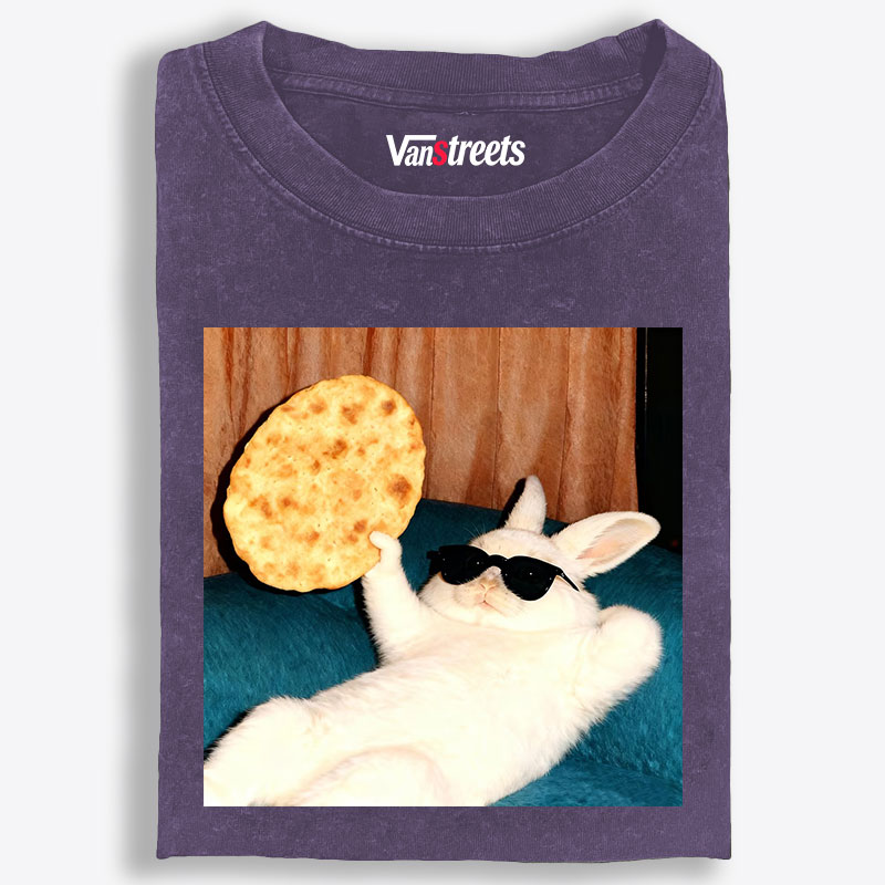 Cool Rabbit With Flatbread Meme Retro Washed T-Shirt | 100% Cotton | Streetwear Essential