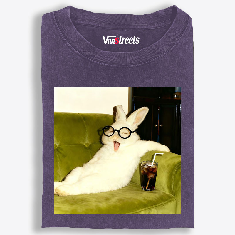 Geek Rabbit Drinking Cola Funny Retro Washed T-Shirt | 100% Cotton | Streetwear Essential