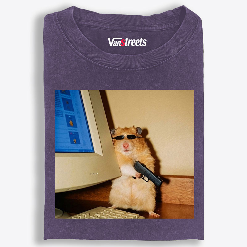 Hacker Hamster With Gun Meme Retro Washed T-Shirt | 100% Cotton | Streetwear Essential