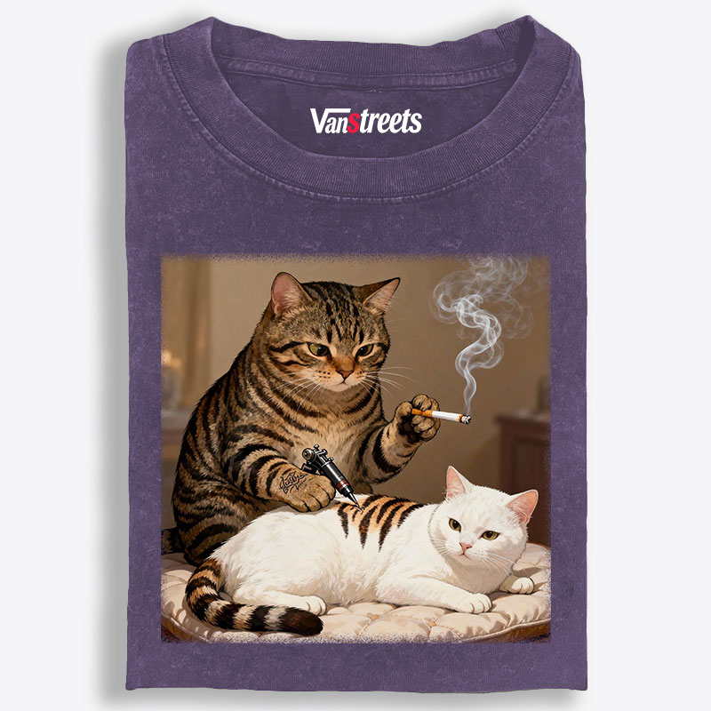 Cat Tattoo Artist Retro Washed T-Shirt | 100% Cotton | Streetwear Essential
