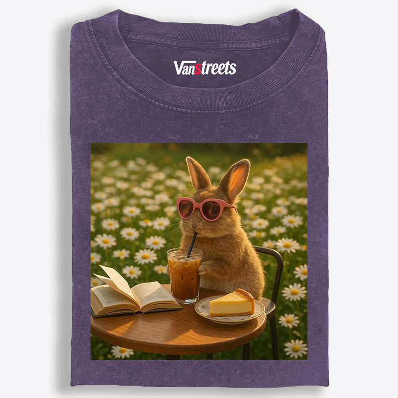 Daisy Afternoon Tea Bunny Meme Retro Washed T-Shirt | 100% Cotton | Streetwear Essential